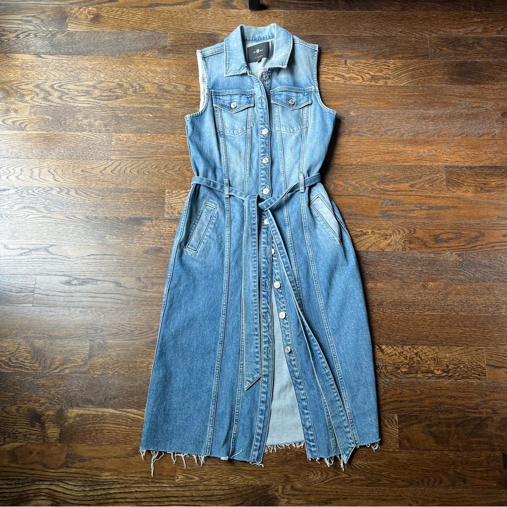 7 for all mankind jean midi dress, size large